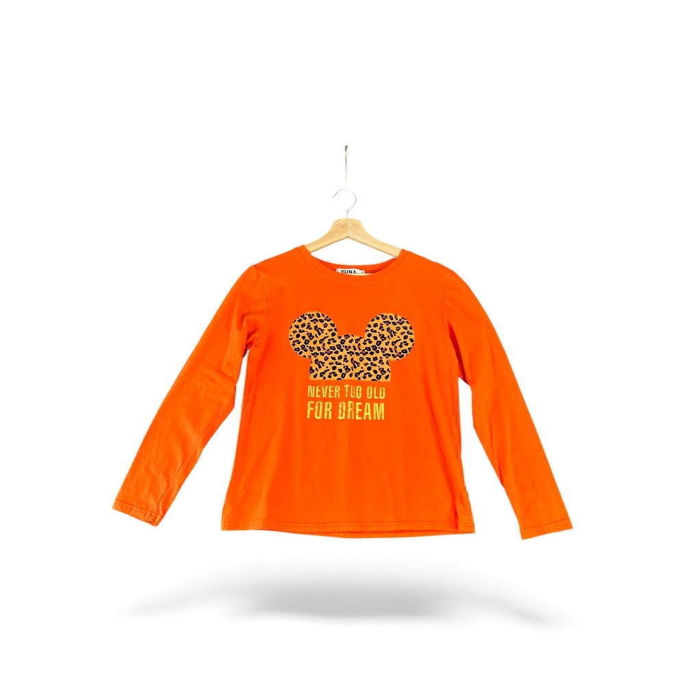 YUNA Orange Long Sleeve Top Graphic‎ Print Mickey Mouse Women